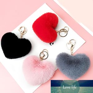 Lovely Heart Keychains Women's Poms Faux Rex Ball Key Chains Girl Bag Hang Car Key Ring Pendant Llaveros