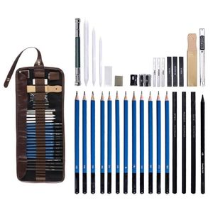 32pcs Professional Sketching Drawing Set Graphite Charcoal Pencil Kit Carrying Bag for Art Students School Painting Supplies 201226