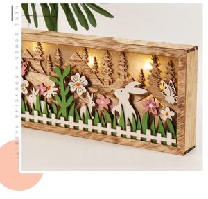 新しいイースターの木製の工芸品のおもちゃLEDライトウサギの花イースターの装飾デスクトップ飾りW2
