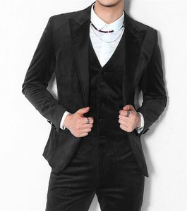 Classic Velveteen Groom Wedding Peak Risvolto Uomo Muits Abiti da sposa uomo Smoking Costumi De Pour Hommes Uomo (Giacca + Pantaloni + Cravatta + Gilet) W638