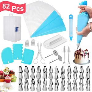 82 PCS Dicas de tubulação de gelo Conjunto com caixa de armazenamento Bolo de decoração de bolo kit de gelo bicos de gelo sacos de tubulação de pastelaria Sloother 201023