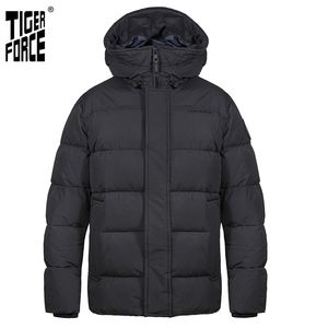 TIGER FORCE Men's winter jacket Mid-length Hooded Business Casual black Thicken markers man Parka Overcoat 70750 211216