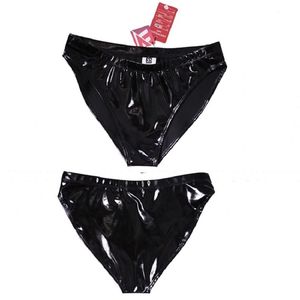 Fad Plus Size Lady Brief PVC Mirror Latex Ammonia Ladies Panties Sexy Glossy Lingerie Faux Leather High Waist Women's Underwear Y200425