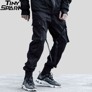 2021 Hip Hop StreetWear Cargo Byxor Fick Män Harajuku Harem Pant Swag Ribbon Joggers byxor Black Hiphop Sweatpants High Street H1223