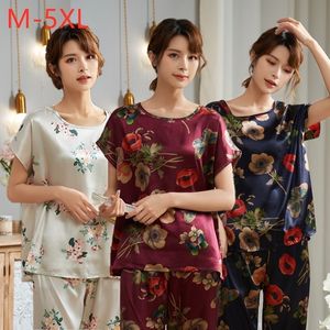 Middle-aged Womens home clothes plus Large size Fat Satin Silk Pajamas Sets Female Short Summer Nightgowm pjs women nightie LJ200921