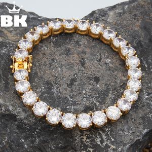 Bling king 1 rust Round Cut CZ 8mm Теннисный браслет Золотой Серебряный Цвет Тон 22см Медь Кубический Цирконий Мужской Хип-Хоп Ювелирные Изделия J1211