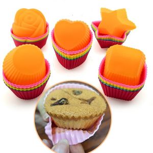 Pirottini da forno in silicone Stampi per dolci riutilizzabili Strumenti antiaderenti Fodere per cupcake con fiori quadrati rotondi per uso alimentare