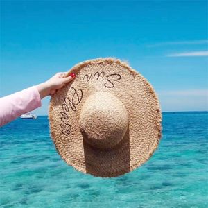 Lady Lady Handmade Raffia Straw Sun Hats for Women Gilrs Summer Panamá chapéu largo Caps de praia Caps de bordado de bordado Y200714