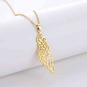 Israel Palestine Vintage Map Pendant Necklace For Men Women Arabic Jamaica Stainless Steel Gold Color Chain Necklaces Amulet G220310