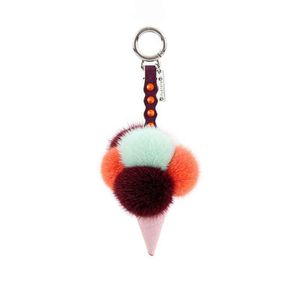 진정한 밍크 모피 공 Mezclados Pom Helado de Cuero Pompon Llavero Mujeres Encanto Bolsa Colgantet