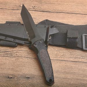 Neues gerades Survival-Messer, 8Cr13Mov, schwarze Titan-beschichtete Tanto-Spitzenklinge, voller Zapfen-Aluminiumgriff mit Kydex