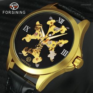 Principais relógios de punho Top Women Watches Forsining 2021 Golden Auto Mechanical Wrist Watch Numbers Roman Skeleton Dial