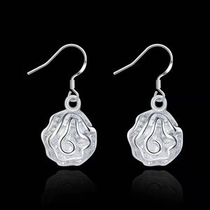 Feiner Charm-Ohrring aus 925er-Sterlingsilber für Damen, New XMAS Fashion Rose Round Hoop Dangle Earring Link Italy Hot Nice