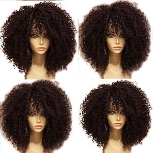 Quartos de cabelo humano de 16 polegadas 100% para mulheres negras curtas curiosas curly peruca com franja de renda brasileira hd suíço pré-arrancada 130% de uso diário