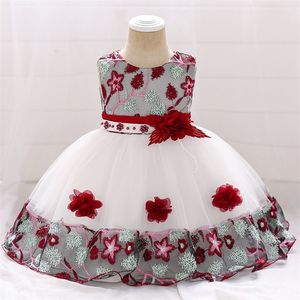 Infantil bebê menina vestido de laço tule baptismo vestidos para meninas 1º ano aniversário beading peças appliqued roupas de bebê casamento lj200827