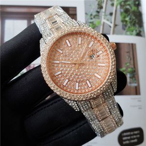 Hot Selling Brand Men's Iced Out Watches Quartz Men Casual Watch Rose Gold Bracelet Folding Clasp Master Montres Homme