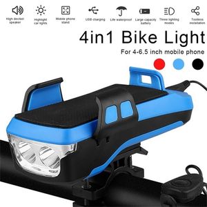 Hoparlör Tutucu Bisikleti toptan satış-4000mA Güneş Bisiklet Işık Yağmur Geçirmez LED USB Güç Cep Telefonu Tutucu Hoparlör Hepsi Bir Bisiklet Far Işıkları Şarj Edilebilir
