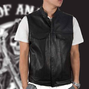 Zogga 2020 Mężczyźni Kamizelka Czarny Rowerzysta Motocykl Hip Hop Kamizelka Mężczyzna Faux Leather Punk Solid Black Spring Sleeveless Skórzana kamizelka