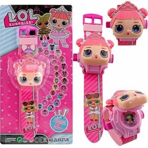 Linda ci￪ncia de desenho animado Doll Watch 24 Proje￧￣o de padr￵es Flip Electronic Watch Children Use Toy Table Table Kids Kids Toys