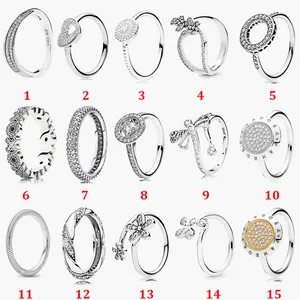 Damen-Eheringe aus 925er-Sterlingsilber, Zirkonia, Diamanten, für Pandora, Libellenring, Blüte, Vier-Verlobungsring, Damen-Geschenk mit Box