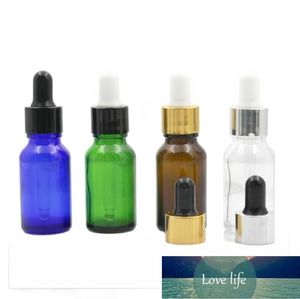 15ml green/blue/brown/clear glass bottle with aluminum collar white black bulb for essential oil serum liquid skin packing