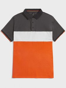 Men Half Button Colorblock Polo Shirt 712b#
