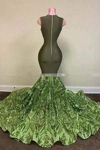 Sparkly paljett Olive Green Mermaid African Prom Dresses Black Girls Long Graduation Dress Plus Size Formell aftonklänningar DHL268M