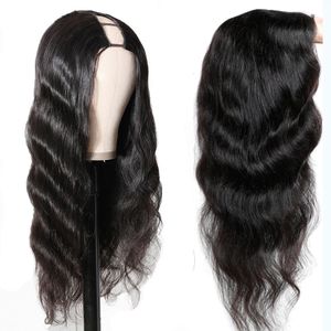 Body wave U Część peruki Peruki z ludzkich włosów Glueless Brazylijskie peruki 150% Dla kobiet Natural Color Tkana maszynowo Peruka