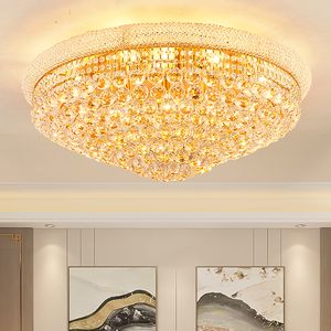 LED Modern Crystal Ceiling Lights Fixture American Luxury Pendant Lampa European Round Gold Hanging Lamp Hotel Home Inomhusbelysningsdiameter100cm