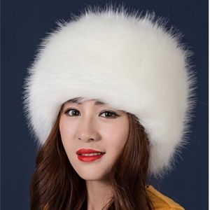 女性の帽子ロシアのダニふわふわの模倣フォックスの毛皮の帽子ヘッドバンドの冬のearwarmerスキー帽子女性の帽子秋冬Y200102