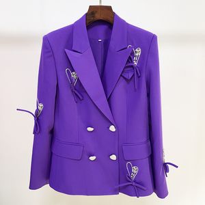 Новый стиль высшего качества Blazers Оригинальный дизайн женский двухбортный стройная куртка Het Diamond Blont Purple Blazer Clazer Decorton