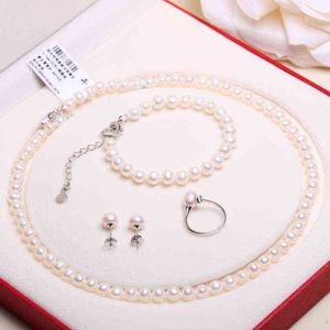 Collar De Perlas De 7mm al por mayor-Collares con cuentasDaimi mm Joyas de perlas Conjuntos de plata Sterling Silver Cerca de aretes redondos collar pulsera para mujeres Regalo