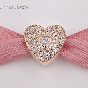 Nenhuma cor desbotal fora Solid Rose Gold Sweetheart Clear CZ Pandora Charms para Bracelets Diy Jewlery Fazendo Minchas Longas Jóias Prata Atacado 781555CZ