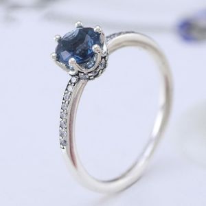 Cluster Rings Claudia Real 925 Sterling Silver Ring Blue Zircon Sparkle Crown For Women's Gift Banquet Jewelry