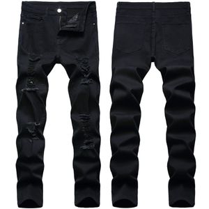 Herren Jeans Retro Schwarze Hose Stretch Loch Ripped Slim Fit Hochwertige, modische, lässige Denim-Hose