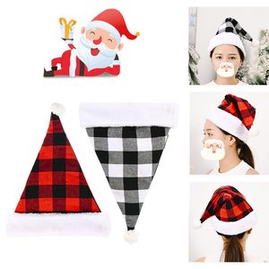 Noel Süslemeleri Ekose şapka Yaratıcı Noel Baba Kapağı Siyah ve Beyaz Ekose Yetişkin Şapka Noel Şapkası W-00373