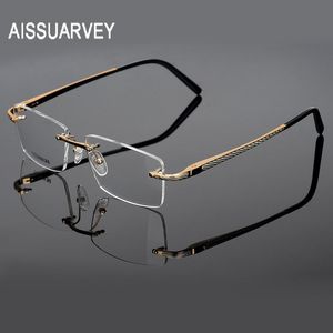 Mode Sonnenbrille Rahmen Männer Gläser Titan Randlose Marke Designer Brillen Rezept Top Qualität Brillen Goldene Business Eye