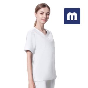 MEDIGO-047 Duas-bolso mandarim colar esfrega top + calças para as mulheres em forma relaxada, super sufecimento super macio, anti-rugas médicas scrubs hospital camisa top + calça