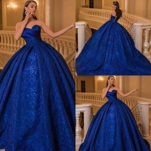 2021 Nowy Royal Blue Lace Suknie wieczorowe Sweetheart Vintage Sweep Sweet Prom Suknie Plus Size Handmade Red Carpet Specjalna okazja Dress
