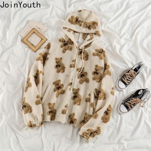 Joinyouth Cartoon Bear Giacca in lana di agnello con cappuccio Donna Casual Capispalla caldo Abiti invernali Donna Streetwear Moda Cappotto carino 7b503 201210