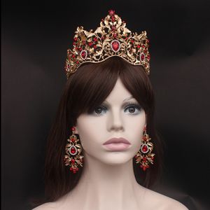 Headpieces Fashion Baroque Magnificent Red Crystal Bridal Green Wedding Crown for Bride Pageant Headbands Wedding Hair Accessories