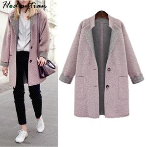 Hodisytian Spring Fashion Women Wool Blends Coat Elegant Casual Loose Pink Jacket Outerwear Female Cashmere Overcoat Plus Size LJ201106