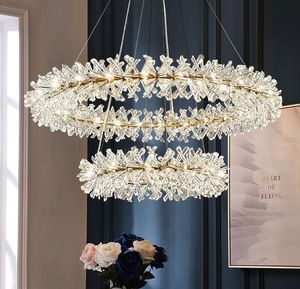 Nowe kryształowe pierścienie żyrandol kwiat kryształ żyrandol oświetlenie salonu LED Luksusowy kryształowy lusterka jadalnia lampa wisząca