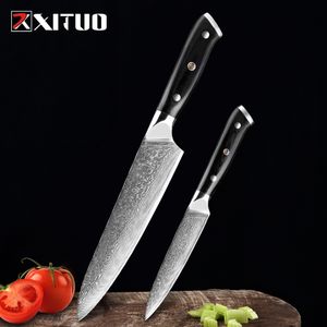 Xituo Damasco Chef Faca 2 PCS Kitchen Facas Definir 67 Camada Japonesa VG10 Damasco Faca De Aço Santoku Cleaver Utility Tool Presente