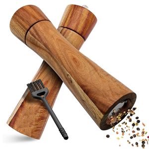 Wooden Pepper Mills Workmanship Salt and Grinder Spice Mill in a Set with Ceramic Grinder, Cleaning Brush 220311