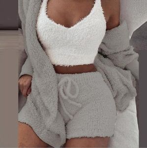 Cotton sportswear ladies 3-piece sweatshirt sweatpants sports suit jogging long-sleeved belly button vest shorts suit