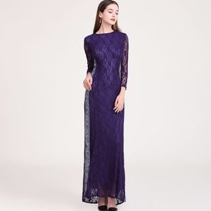 Damen-Partykleid, O-Ausschnitt, 3/4-Ärmel, Stickerei, Spitze, Pailletten, seitlich, elegant, lang, für den Laufsteg