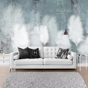 Benutzerdefinierte 3D Foto Tapete Blaue Feder Romantische Abstrakte Kunst Wandbild Nordic Moderne Schlafzimmer Sofa TV Hintergrund Wand Malerei Leinwand