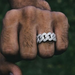 2021 Wholesale High Quality Hip Hop Men Jewelry Micro Pave 5A CZ Iced Out Bling Cuban Link Chain Band Finger Rings Drop Ship