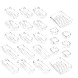 Set Of 23 Desk Drawer Organiser Trays With 4-Size Clear Plastic Storage Boxes Divider Make-Up For Office Bags